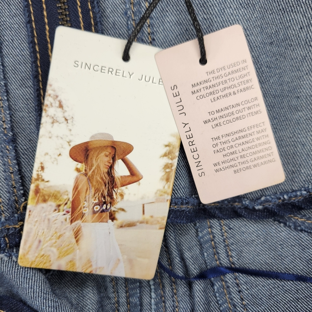 ​Sincerely Jules Denim Corset Crop Top L Dark Wash Adjustable Straps Festival - Picture 4 of 12